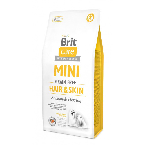 Корм сухий Brit Care Grain Free Mini Hair Skin для собак мніатюрних порід для шкіри та шерсті з лососем та оселедцем