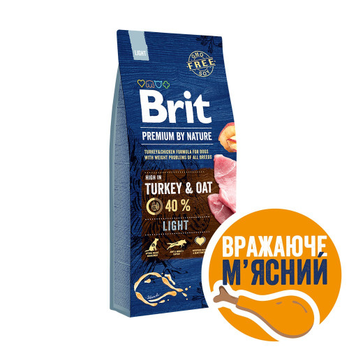 Корм сухий Brit Premium Dog Light для собак з надмірною вагою з індичкою
