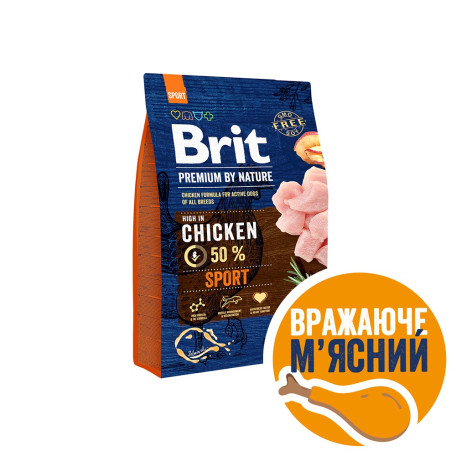 Корм сухий Brit Premium Dog Sport для дорослих собак усіх порід з високими витратами енергії з куркою