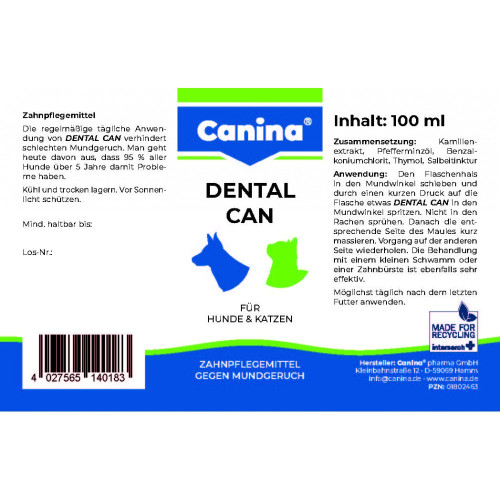 Гигиеническое средство Canina Dental Can для здоровья зубов и дёсен собак 100 мл