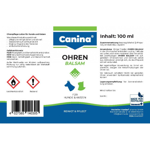 Ушной бальзам Canina Ohren-Balsam для собак и кошек