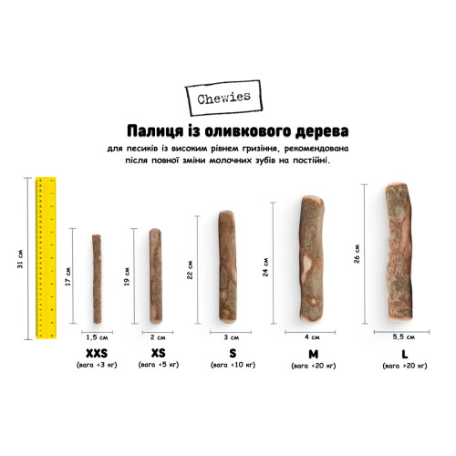 Оливкова паличка-погризуха Chewies для жорсткого гризіння натуральна для собак Chewies
