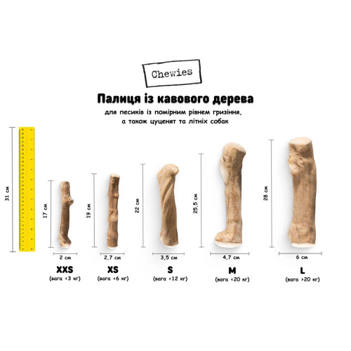 Паличка-погризуха з кавового дерева для помірного гризіння для собак Chewies