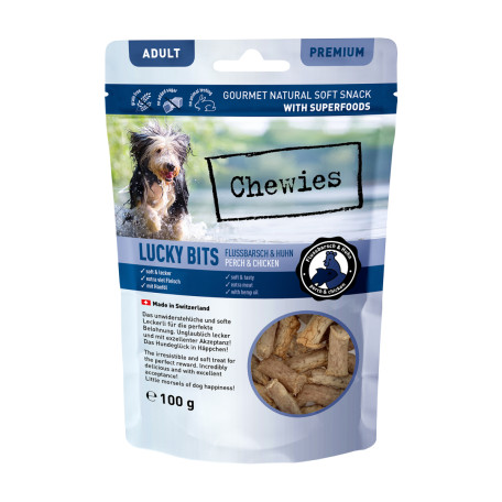 Натуральні ласощі з для собак мʼяса Курки та Окуня Chewies Lucky Bits для дорослих собак 100 г