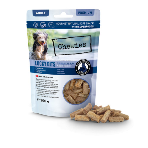 Натуральные лакомства из для собак мяса Курицы и Окуня Chewies Lucky Bits для взрослых собак 100 г