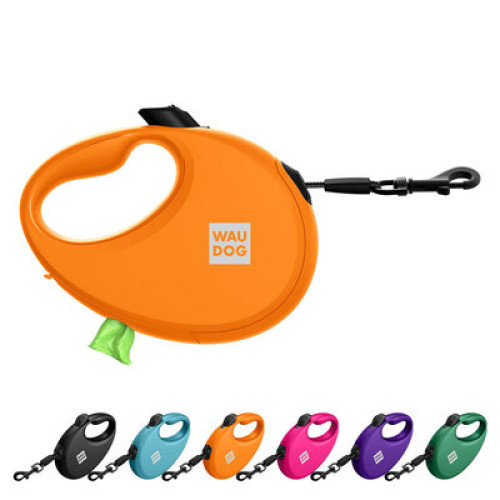 Повідець-рулетка для собак WAUDOG R-leash з контейнером, помаранчевий