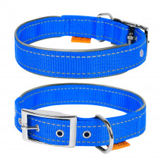 Ошейник для собак нейлоновый двойной Dog Extremе со светоотражающей вставкой голубого цвета