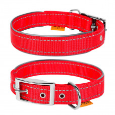 Ошейник для собак нейлоновый двойной Dog Extremе со светоотражающей вставкой красного цвета