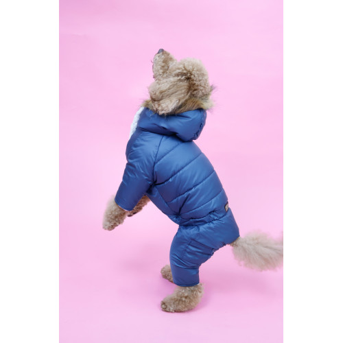 Зимовий комбінезон для собак на хутрі петрольного кольору AM-41