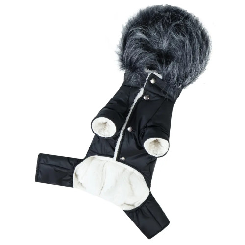 Зимовий комбінезон для собак на хутрі чорного кольору AM-43