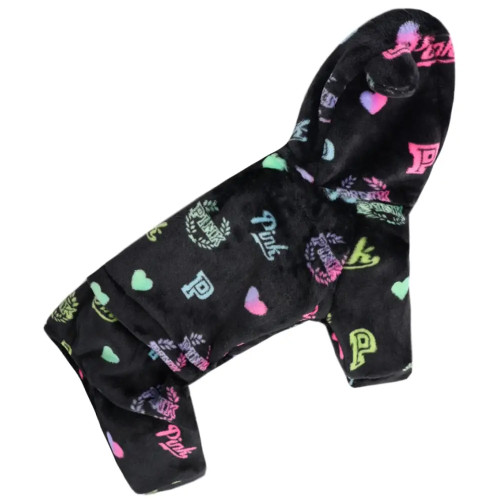 Костюм для собак махровый чёрный с принтом Pink D-221