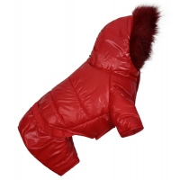 Зимовий лакований комбінезон для собак червоного кольору A-77
