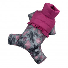 Зимний комбинезон для собак девочек с рюшками розовый камуфляж AD-19