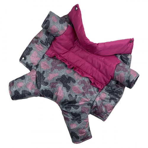 Зимовий комбінезон для собак дівчаток з рюшками камуфляж рожевий AD-19