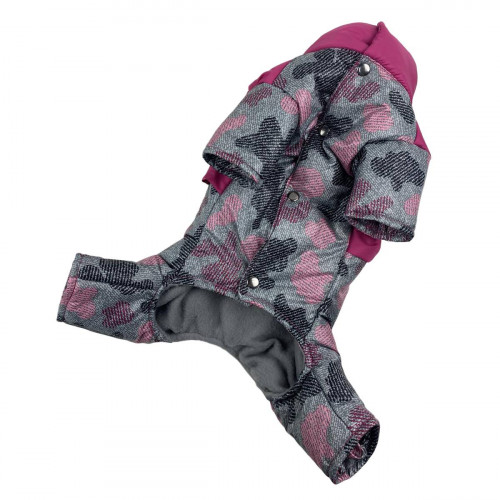 Зимний комбинезон для собак девочек с рюшками розовый камуфляж AD-19