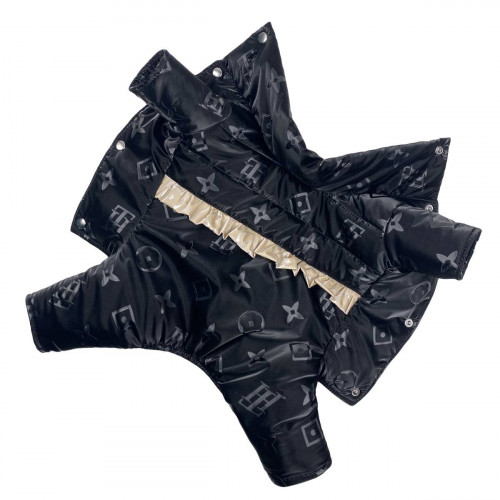 Зимний чёрный комбинезон для собак-девочек с рюшками и узорами LV AD-25