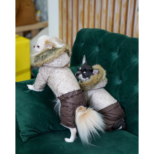 Зимовий комбінезон для собак з капюшоном на хутрі двокольоровий LV AM-18