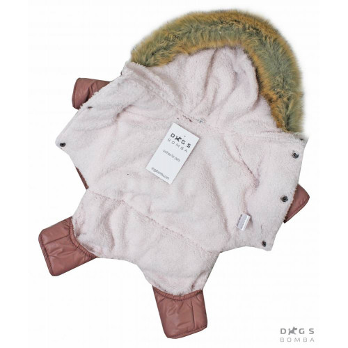 Зимний комбинезон для собак с капюшоном на меху цвета мокко AM-19