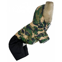 Зимовий комбінезон для собак на хутрі з капюшоном кольору Мілітарі AM-2