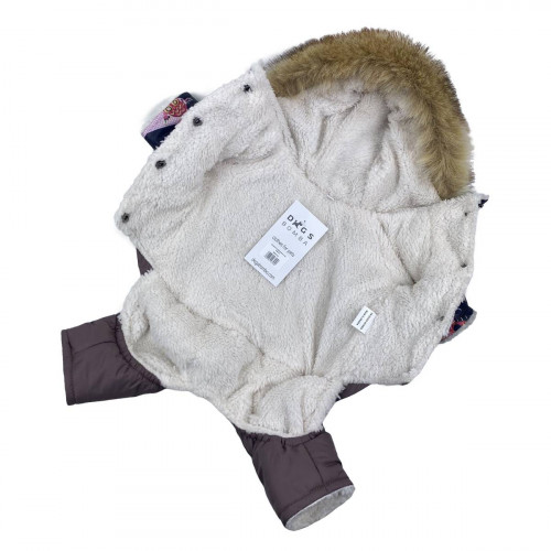 Зимний теплый комбинезон для собак на меху с капюшоном и узором совы AM-21