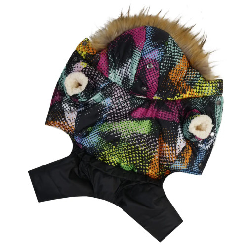 Зимовий комбінезон для собак на хутрі з капюшоном абстракція AM-23