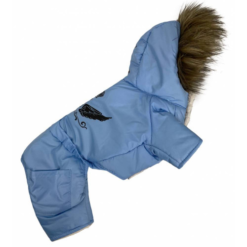 Блакитний зимовий комбінезон для собак на хутрі з капюшоном AM-28