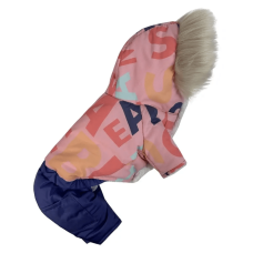 Зимний комбинезон для собак на меху с розовым принтом букв AM-31