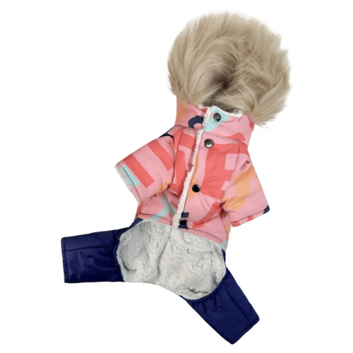 Зимний комбинезон для собак на меху с розовым принтом букв AM-31