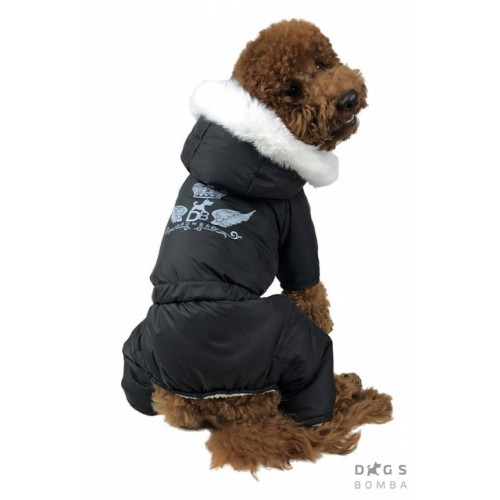Чорний зимовий комбінезон для собак на хутрі з капюшоном AM-5