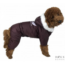 Коричневый зимний теплый комбинезон для собак на меху с капюшоном AM-6