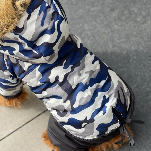 Зимний комбинезон для собак со съемными штанами голубой камуфляж CO-20