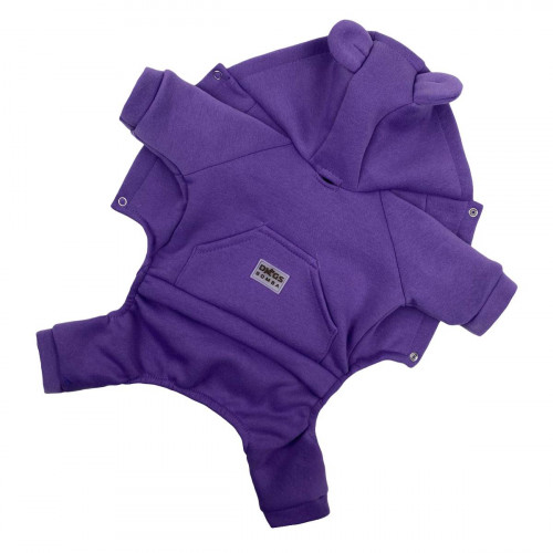 Утепленный костюм для собак фиолетового цвета D-142 с капюшоном и ушками