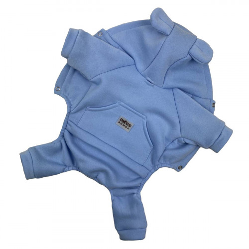 Утепленный костюм для собак голубого цвета D-143 с капюшоном и ушками