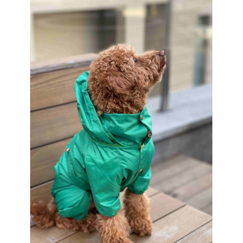 Дождевик для собак со скрытым капюшоном зелёного цвета M-78