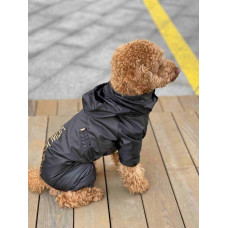 Дощовик для собак із прихованим капюшоном чорного кольору M-80