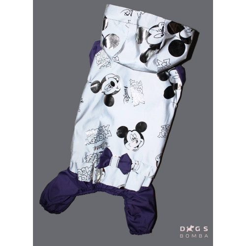 Дождевик для собаки девочки из светоотражающей ткани Микки серебро MD-9
