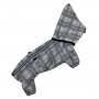 Дождевик для собак на флисе клетчатый серого цвета MF-24 со съемным капюшоном