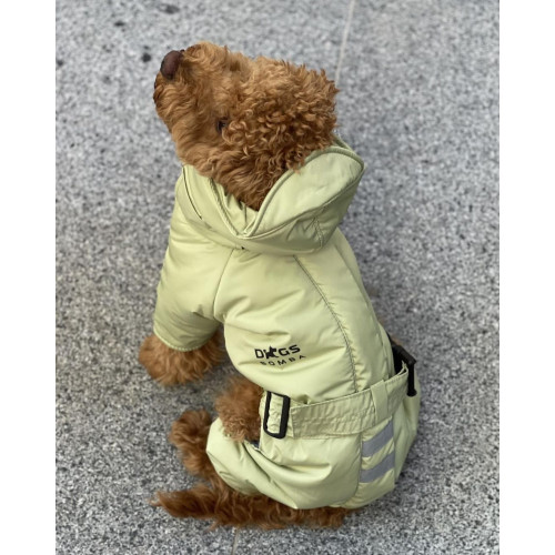 Комбінезон для собаки зима-осінь з поясом оливкового кольору R-25