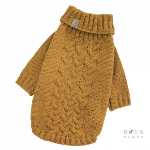 В'язаний косичкою светр для собак кольору гірчиці Y-227