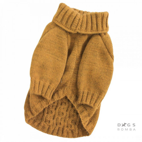 Вязаный косичкой свитер для собак цвета горчицы Y-227