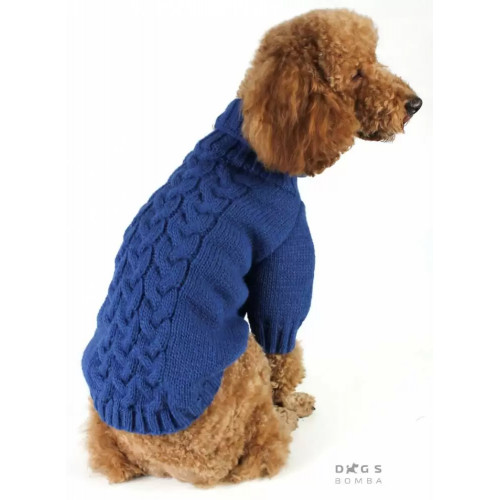 Вязаный косичкой свитер для собак синего цвета Y-230