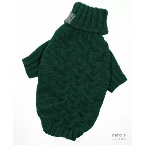 В'язаний косичкою светр для собак смарагдового кольору  Y-231