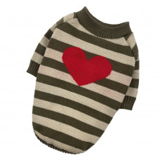 Вязаный свитер для собак полосатый хаки беж с сердцем Y-274