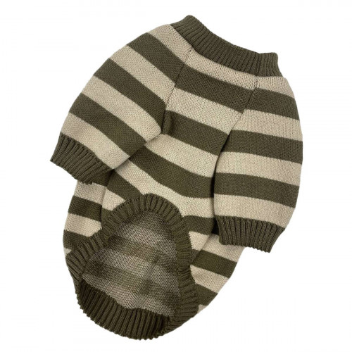 В'язаний светр для собак смугастий хакі беж із серцем Y-274
