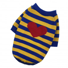Вязаный свитер для собак полосатый сине-желтый с сердцем Y-275