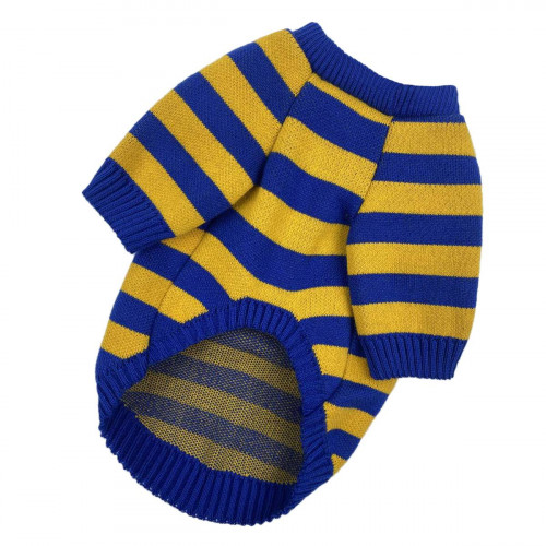 Вязаный свитер для собак полосатый сине-желтый с сердцем Y-275