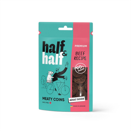 Ласощі Half&Half м'ясні монетки для собак з яловичиною 100 г