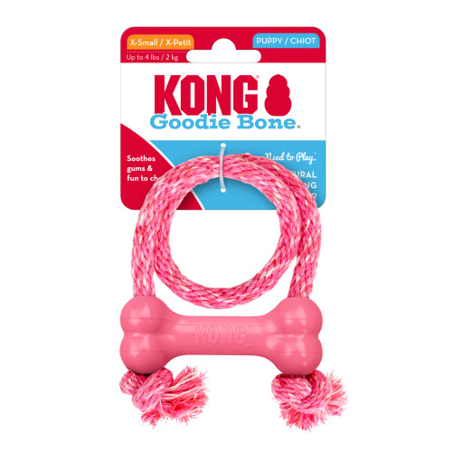 Іграшка для цуценят KONG Puppy Goodie Bone з мотузкою рожева для собак Kong