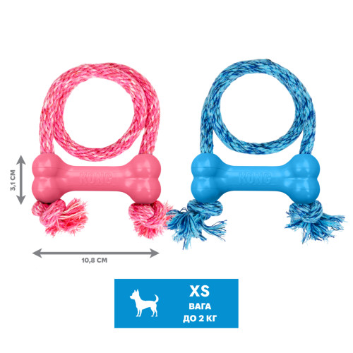 Іграшка для цуценят KONG Puppy Goodie Bone з мотузкою рожева для собак Kong