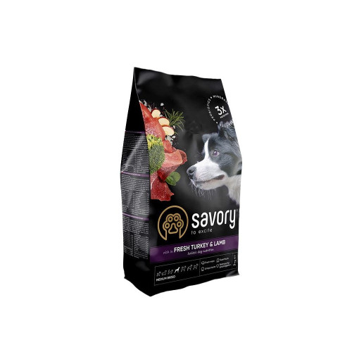 Корм сухой Savory Medium Breed rich in Fresh Turkey and Lamb для взрослых собак средних пород від 10 до 25 кг со свежей ягнятиной и индейкой